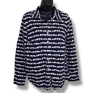 Medium Crown & Ivy Navy Blue Elephant Print Long Sleeve Button Up Shirt Cotton